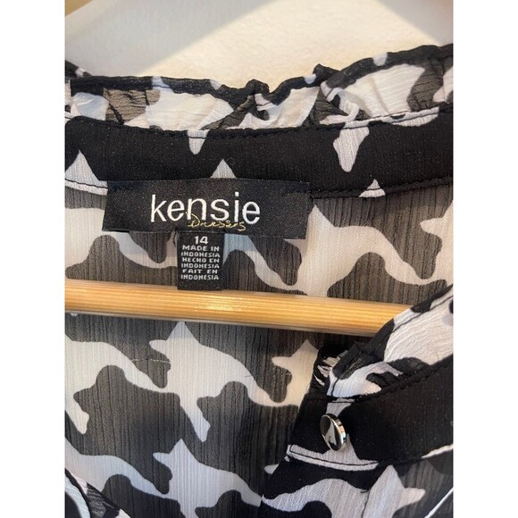 Kenzie Houndstooth Chiffon Lightweight Dress Size 14 - Picture 8 of 9